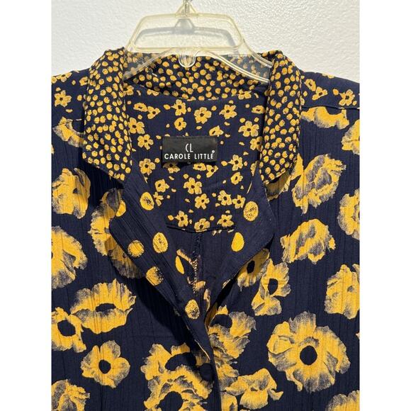 Vintage Carole Little Floral Print Navy Orange Jumpsuit Artsy Cropped Wide Leg - Picture 4 of 8